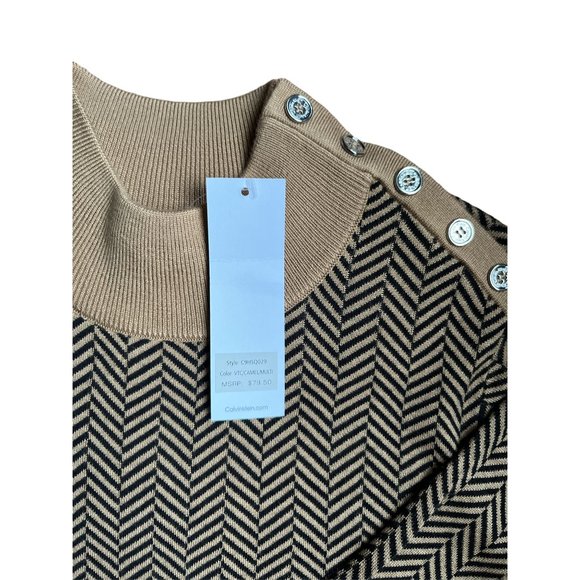 Calvin Klein women's tan/blk herringbone sweater size L NWT - Picture 3 of 3